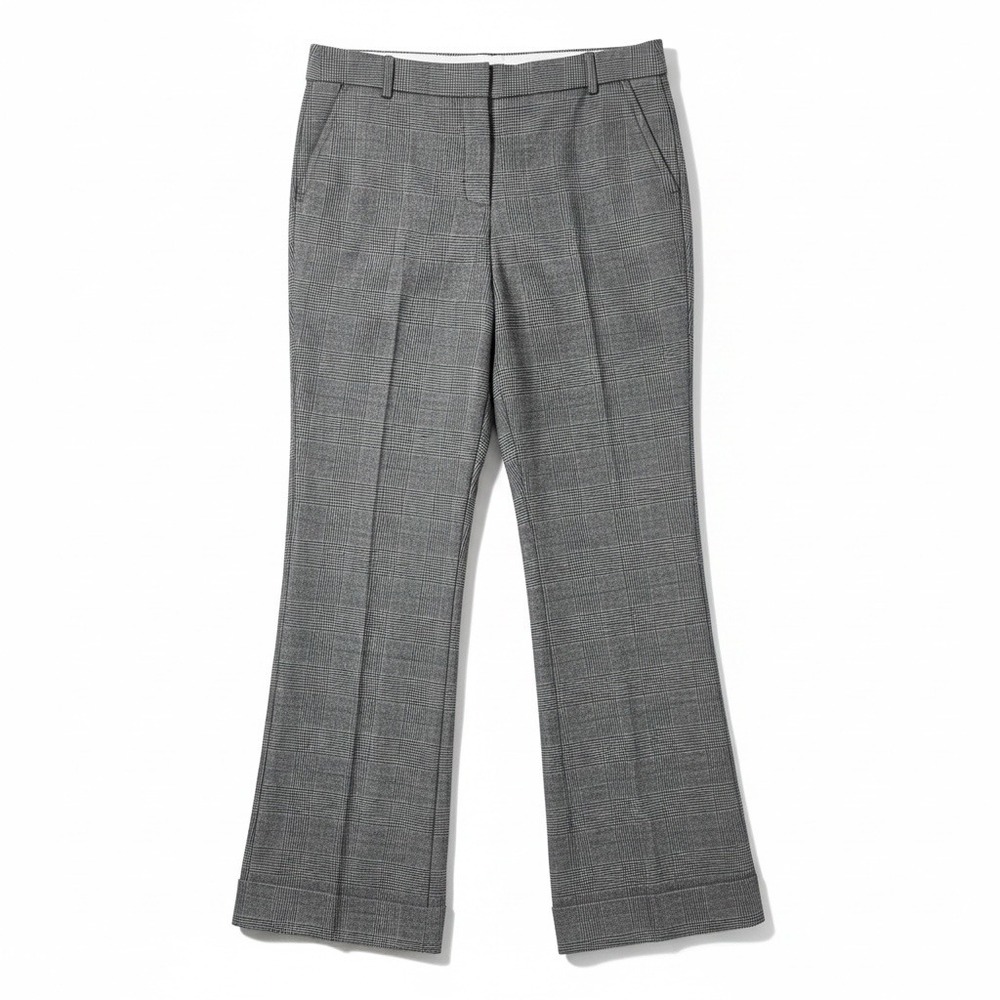 J.Crew Favorite Fit Trouser Pants 8 Grey Plaid Wide Leg Cuffed Pants Wool Blend